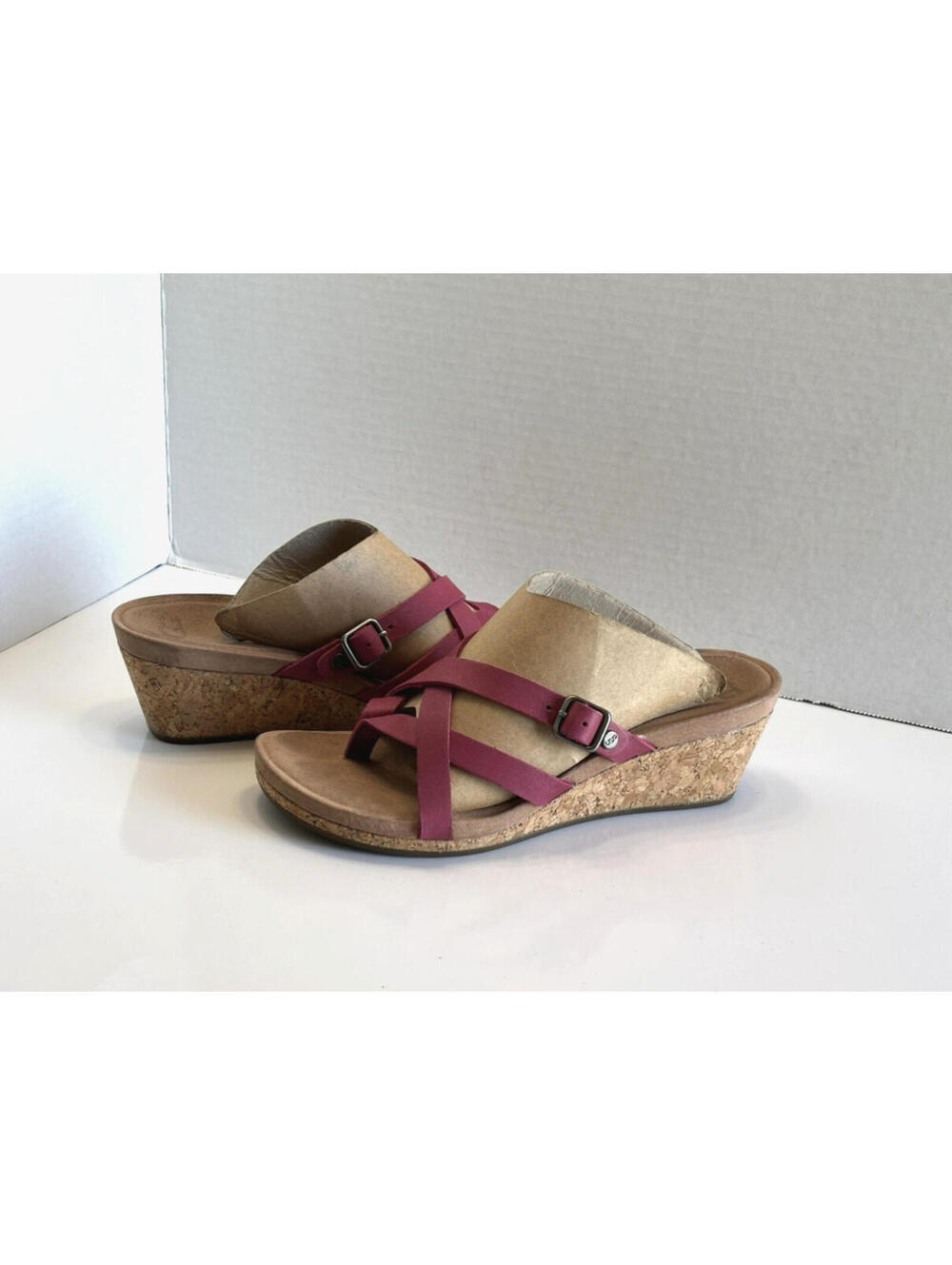 UGG Adalie Sandals Women's Size 6 Pink Leather Slides Strappy Comfort Cork Wedge